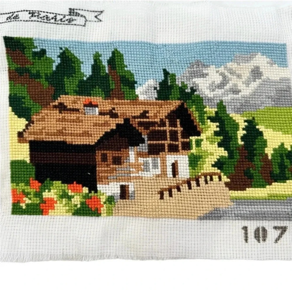 Vintage Cross Stitch Sampler de Paris 107 Handmade Needlepoint Art 8”x5.5” - Picture 1 of 5